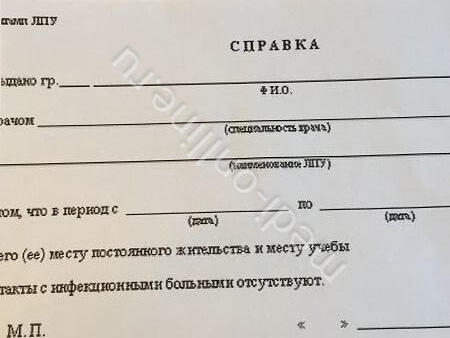 Справка об отсутствии контактов с инфекционными больными